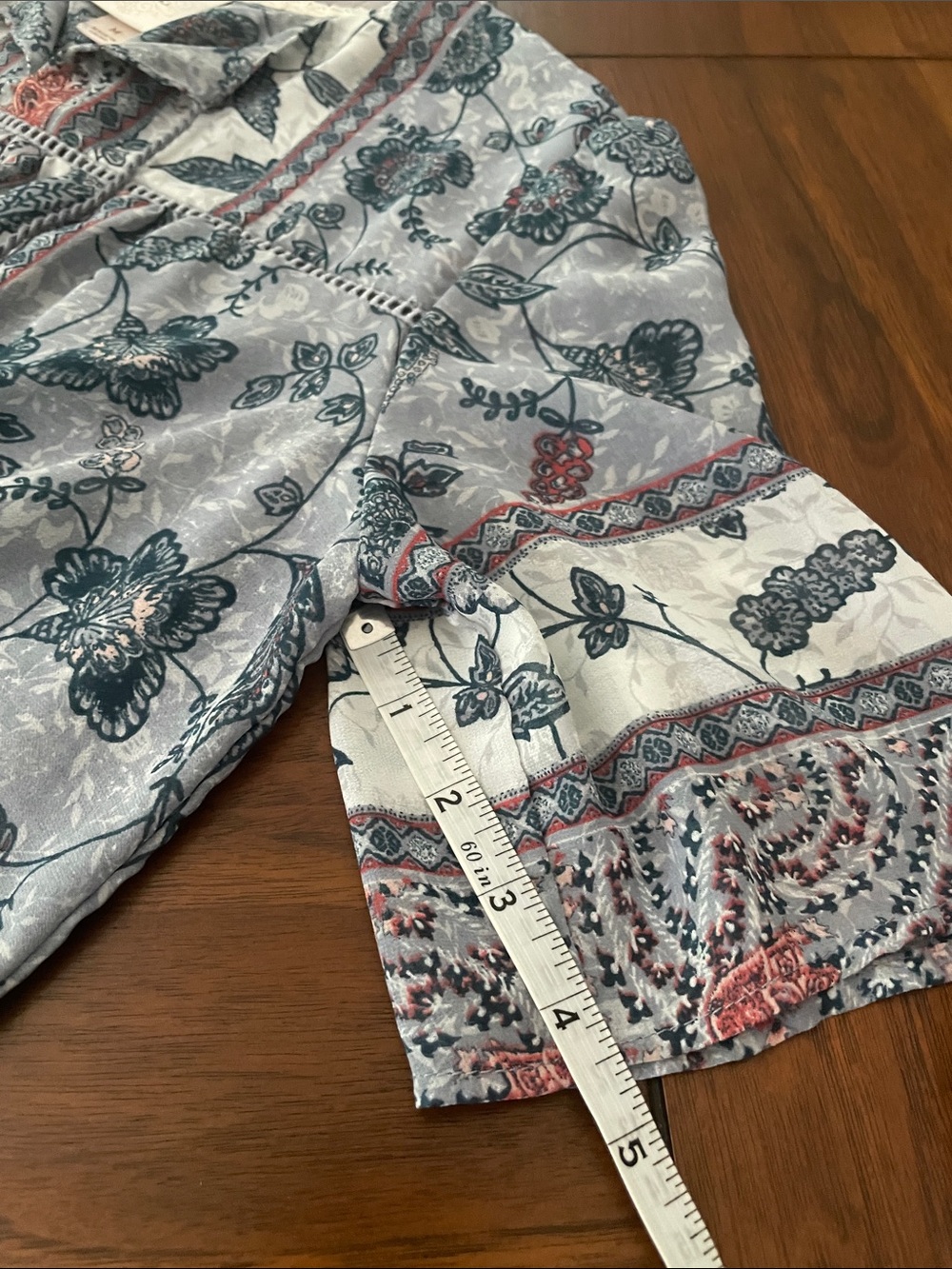 Knox Rose Floral Patchwork Blouse in Blue, White, Rust M51 - Picture 6 of 11